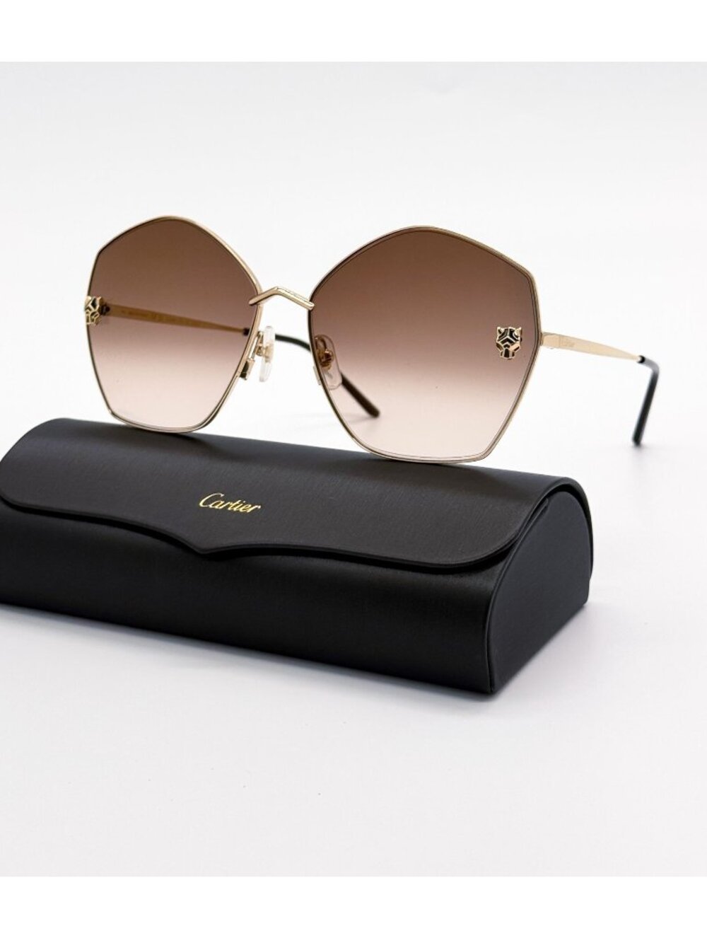 NWT Cartier CT0356S 002 Gold Brown Oversized Women Sunglasses